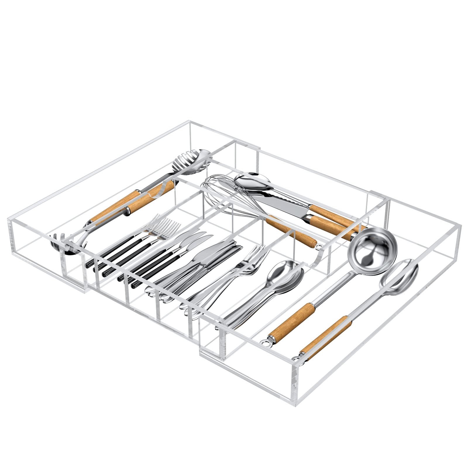 NIUBEE Expandable Kitchen Drawer Organizer 17×16.3×2.7 inch, Acrylic Clear