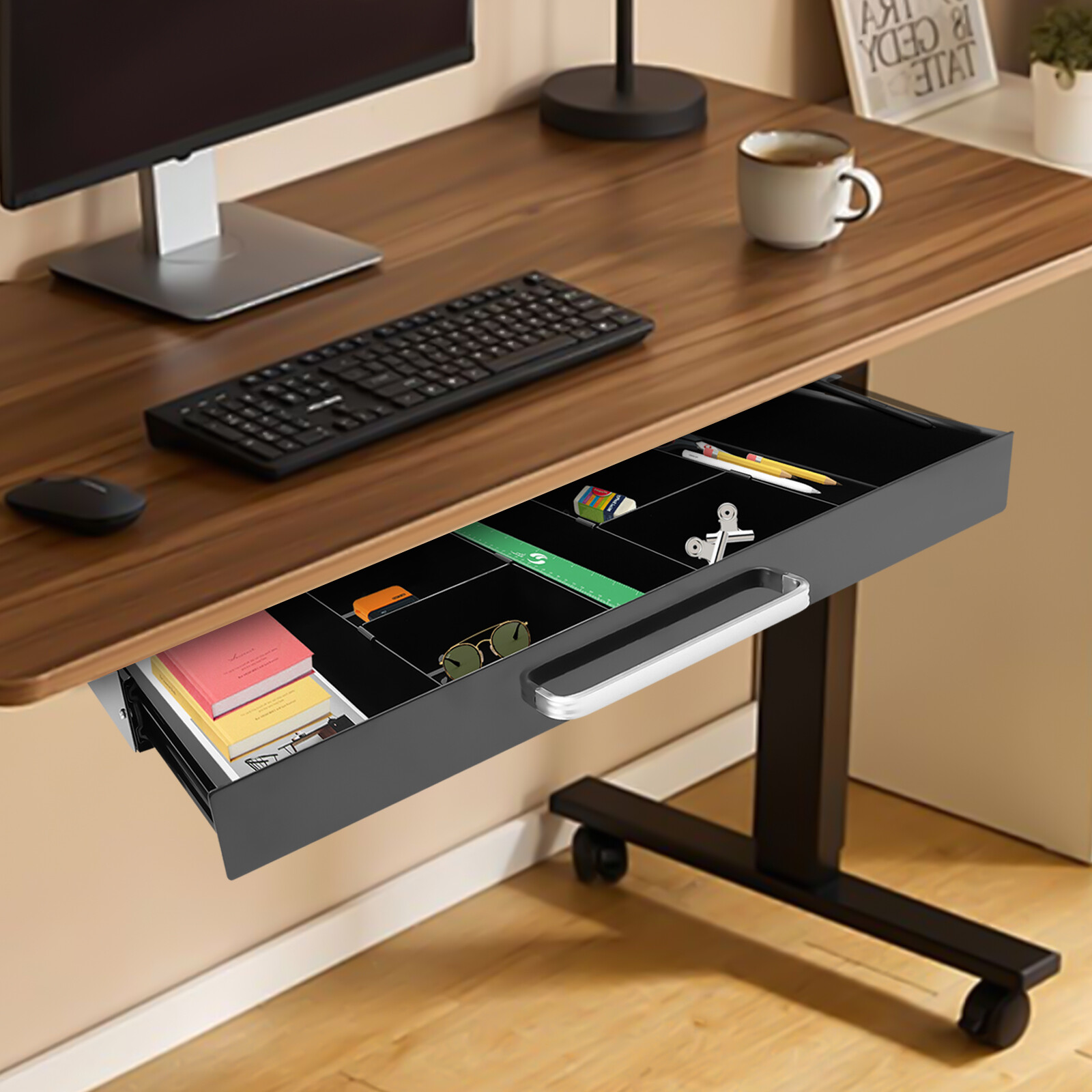 New 21.5″ Black Under Desk Mounted Sliding Pull-out Drawer For Standing Desks
