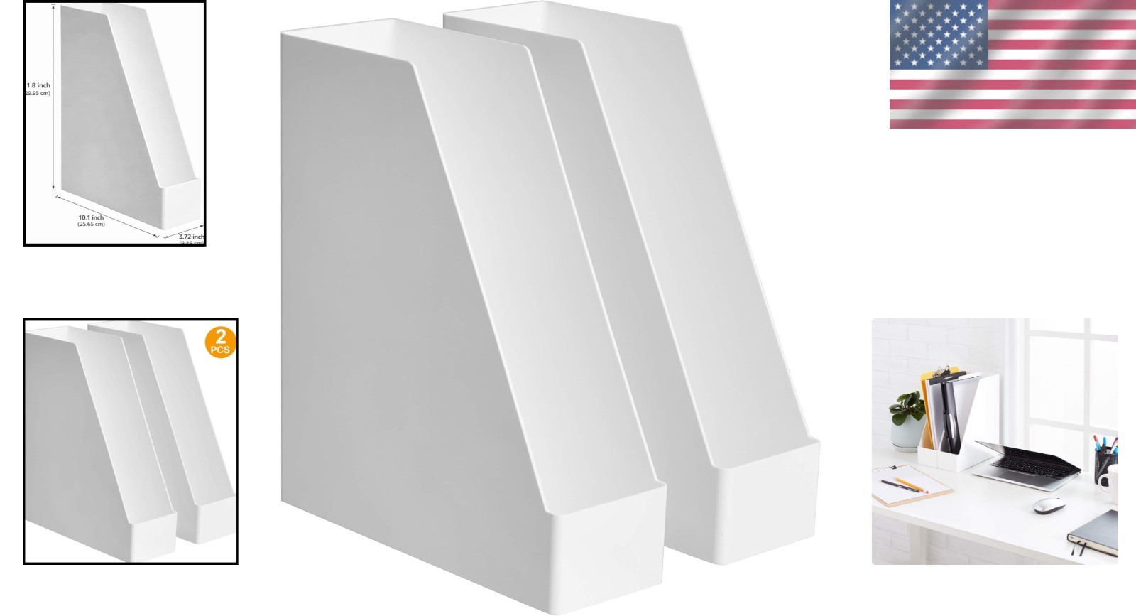 Stylish 2-Pack White Desk Organizer and Magazine Rack for Efficient Storage