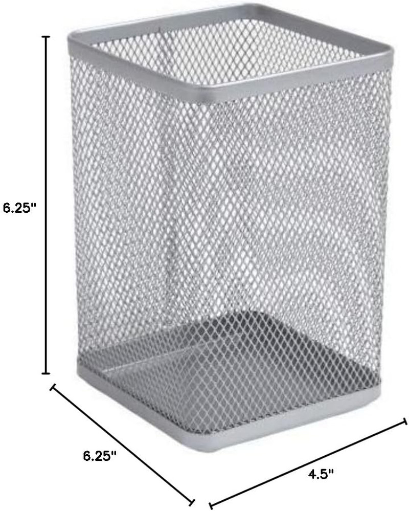 Large Pen Holder, Big Tall Pencil Cup, Silver Wire Mesh ”2 Pack”