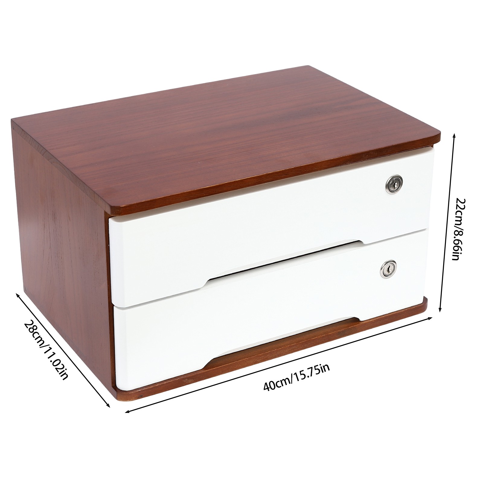 Luxury Walnut Finish Wooden Desk Organizer 2 Drawer Lockable Storage Cabinet