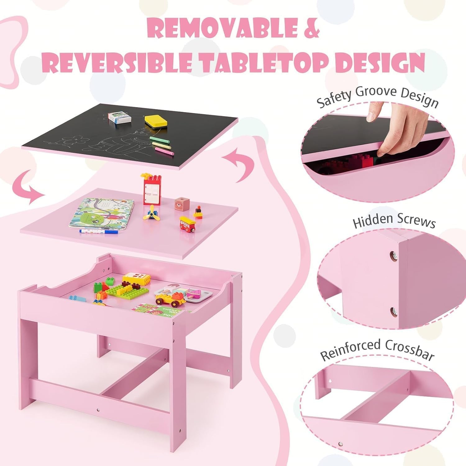 Kids Table and Chair, 3 in 1 Wooden Kids Table with Stora Der,