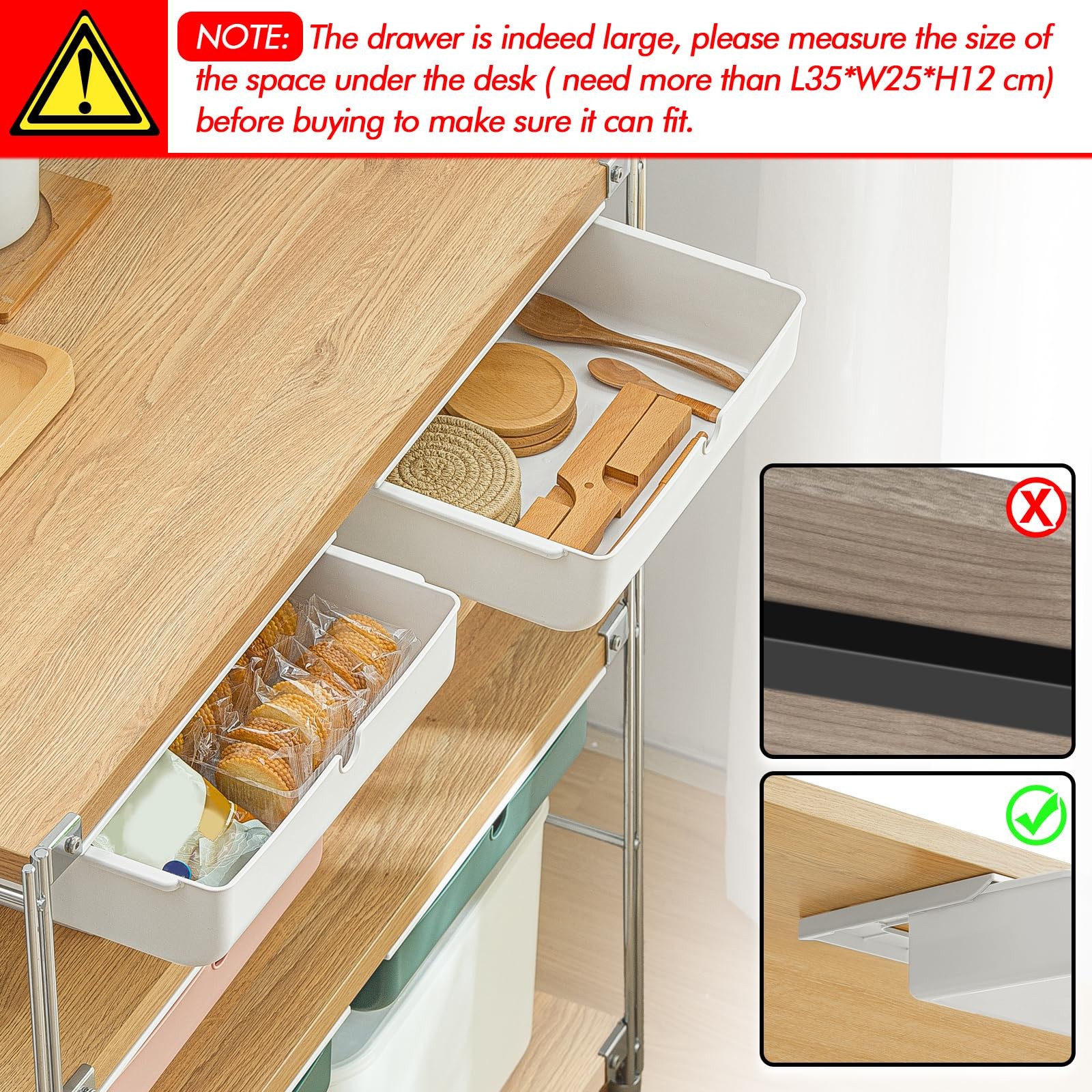 Large White Under Desk Drawer SelfStick Storage Organizer For Office