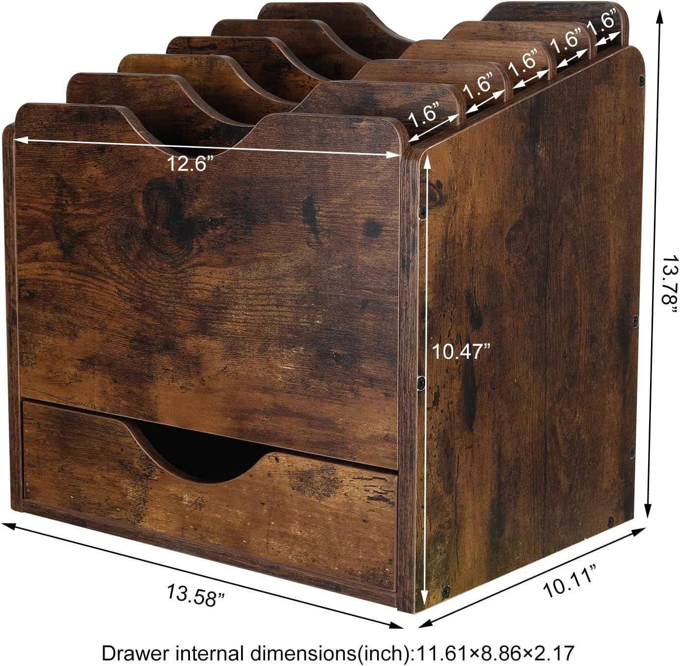 Wood Desktop File Holder Organizer Mail Sorter with Drawer, for File Folders, Ma