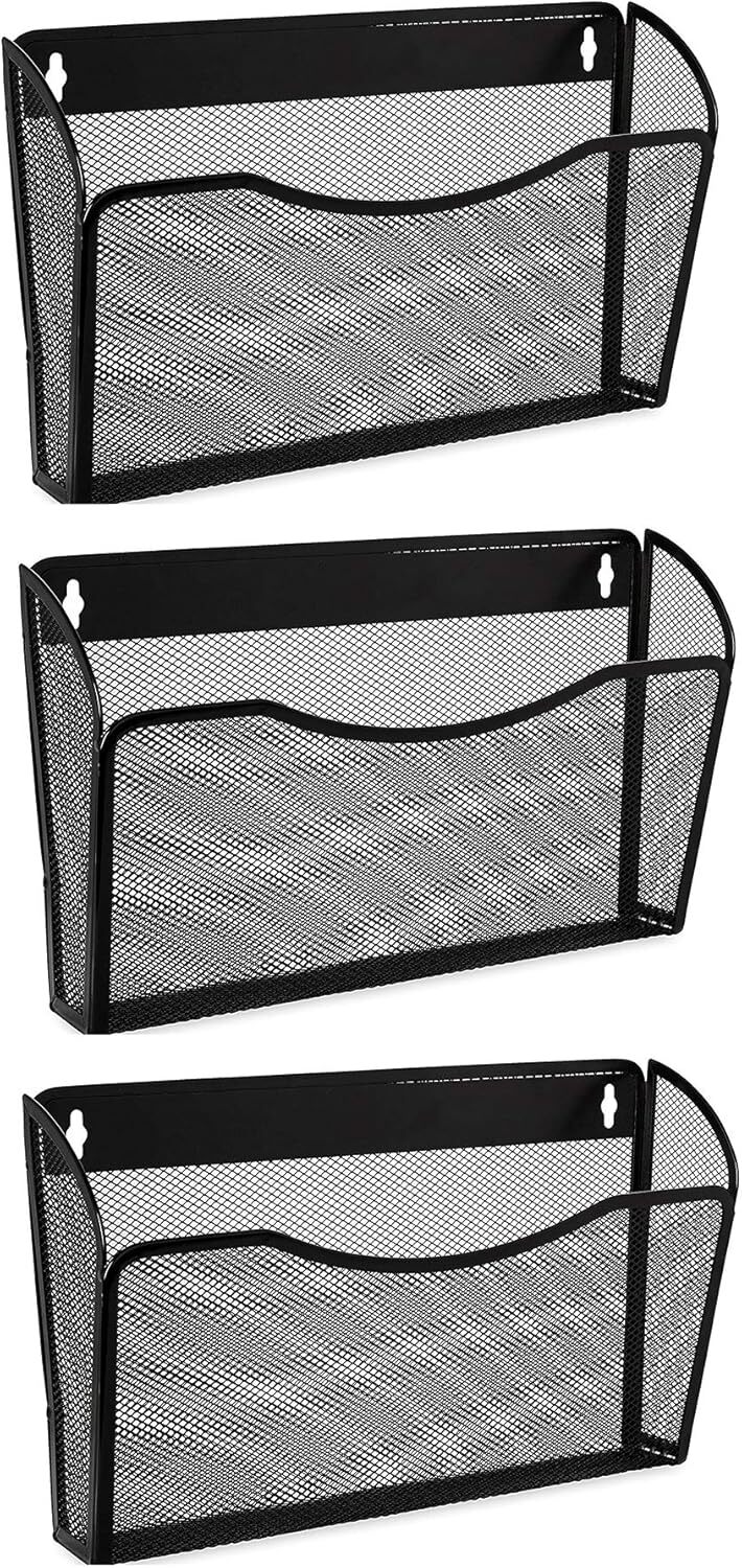 3 Pack Wall File Organizer Black Mesh Hanging File Storage For Home Office