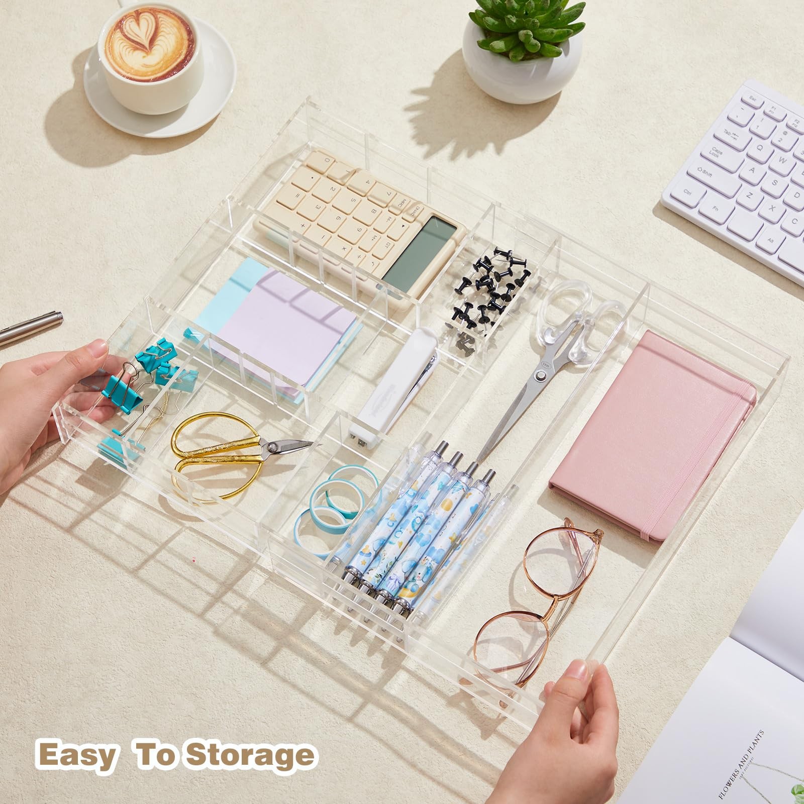Briwooody Acrylic Drawer Organizer Clear Desk Trays
