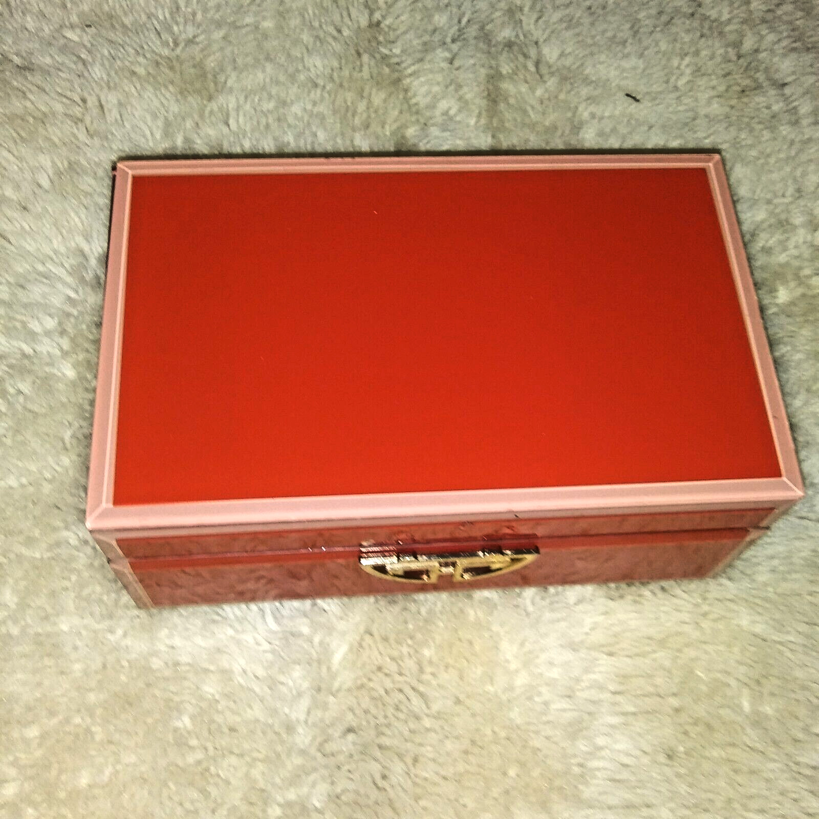 Asian Red Lacquer Jewelry Box Velvet Lining