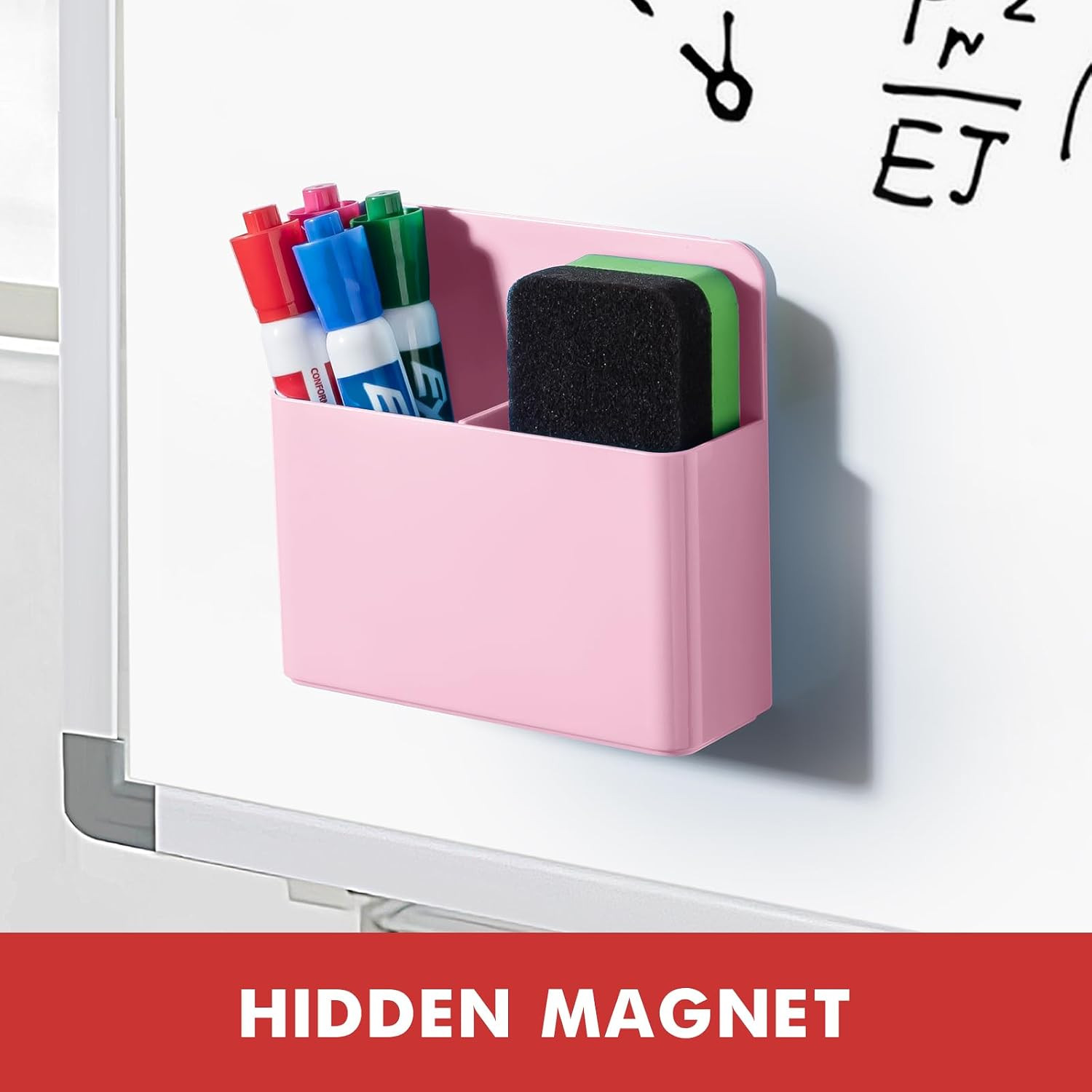 2 Pack Plastic Magnetic Pen Holder for Refrigerator, Dry Erase Marker Holder for