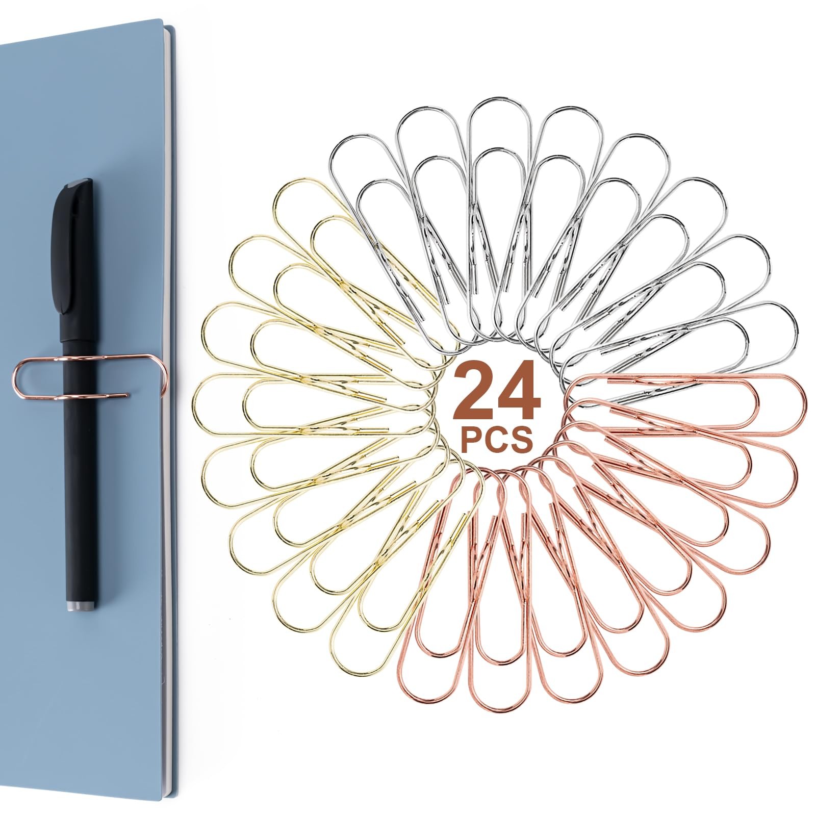 24 Pack Pen Holder for Notebook, Multi-Purpose Metal Paper Clip Pencil Holder…