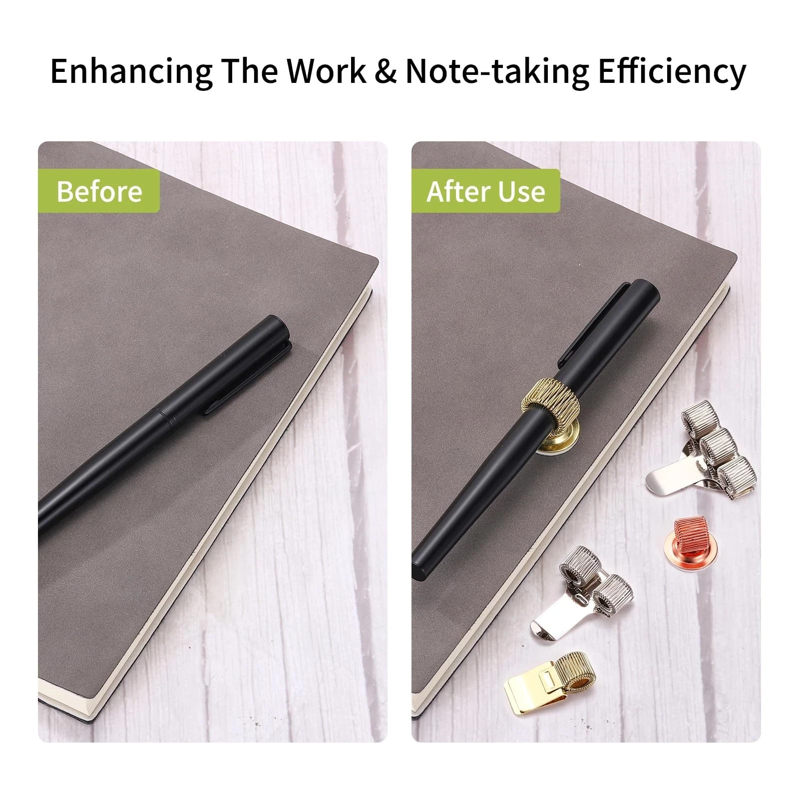 2Pcs Metal Pen Clip Holder, Adjustable Loop Pen Pencil Organizer with Single …