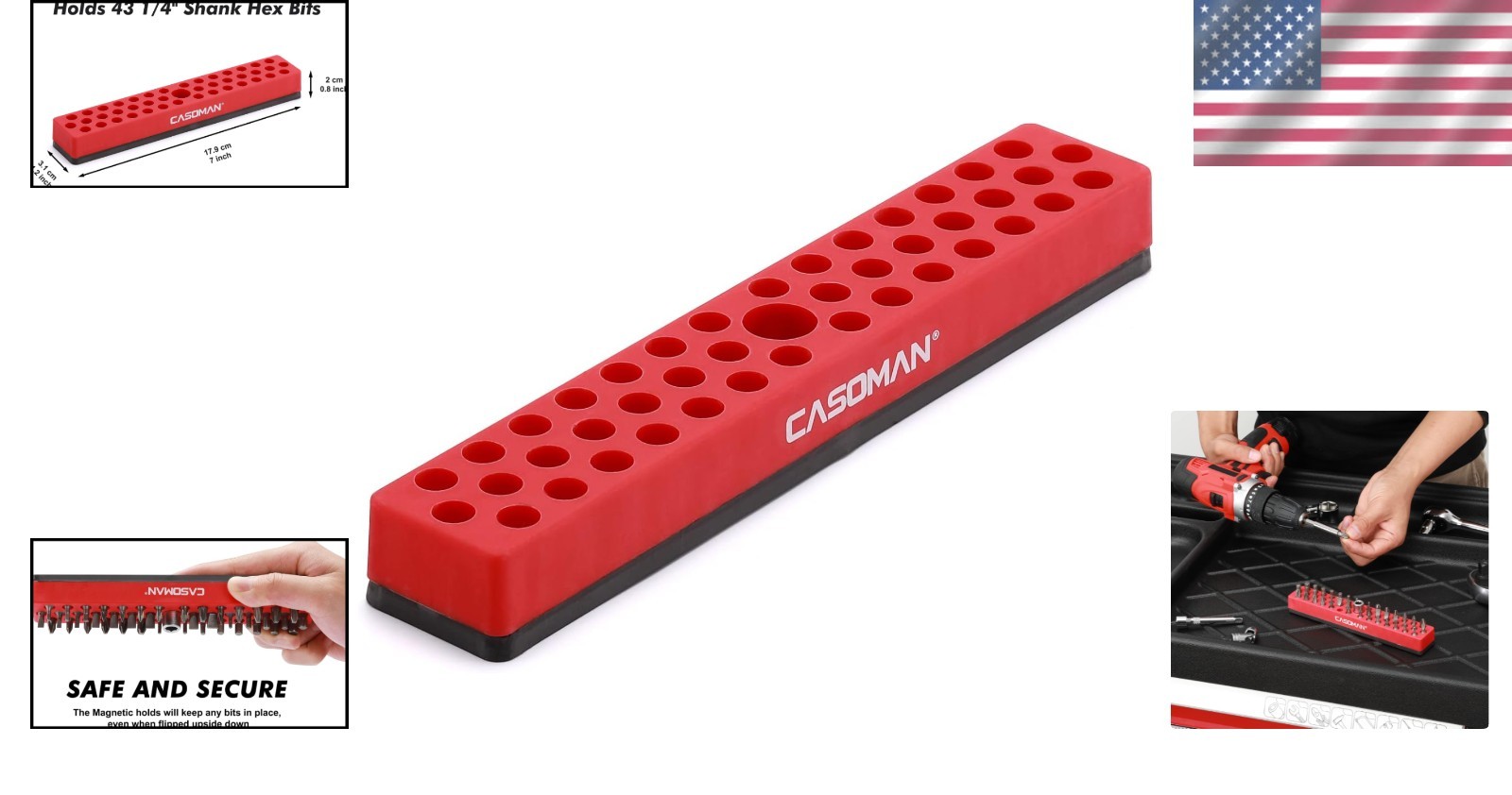Versatile 1/4″ Hex Bit Organizer – 43 Holes with Magnetic Base in Red