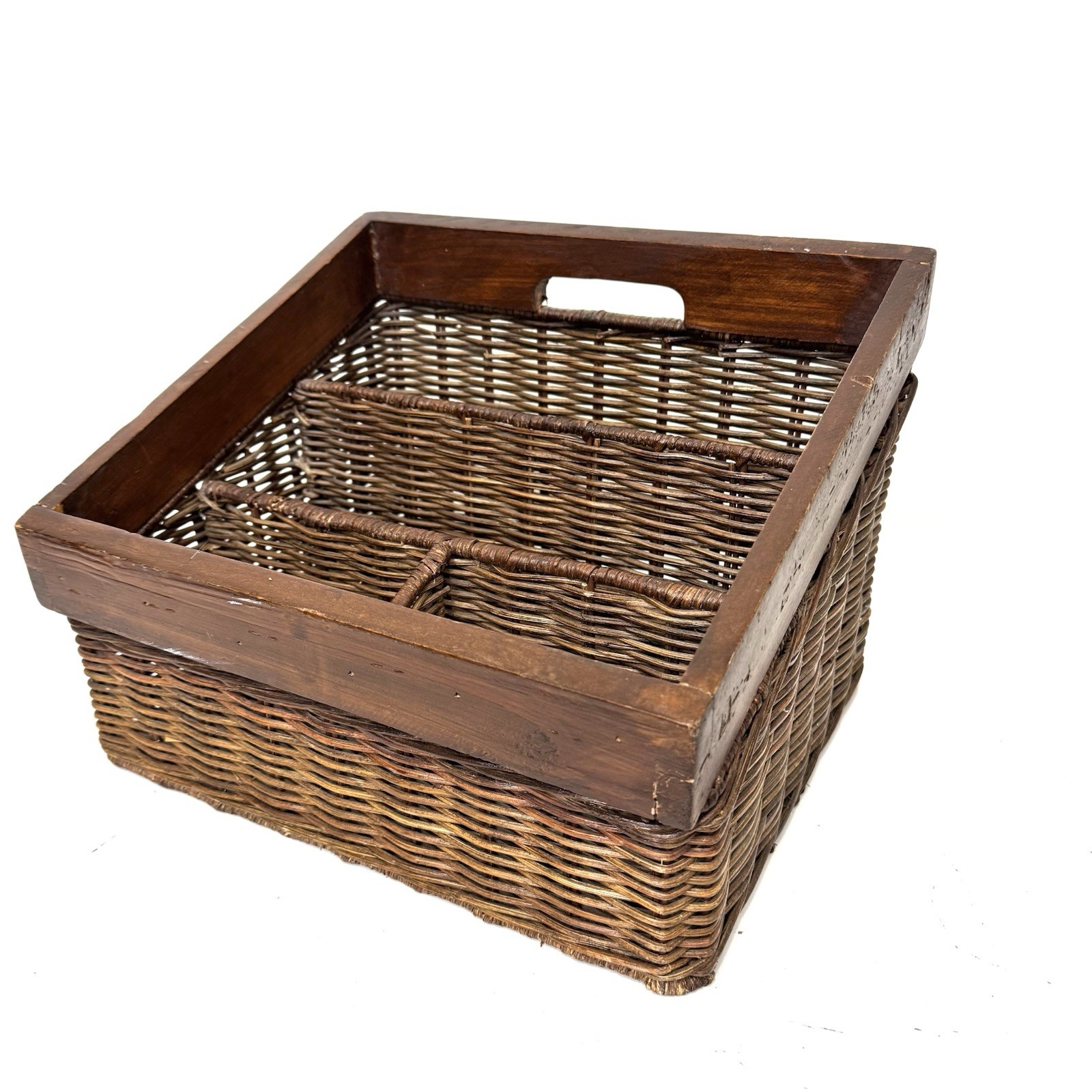Vintage Wicker Rattan Desk Organizer Letter Storage Mail Holder Caddy 12×9”