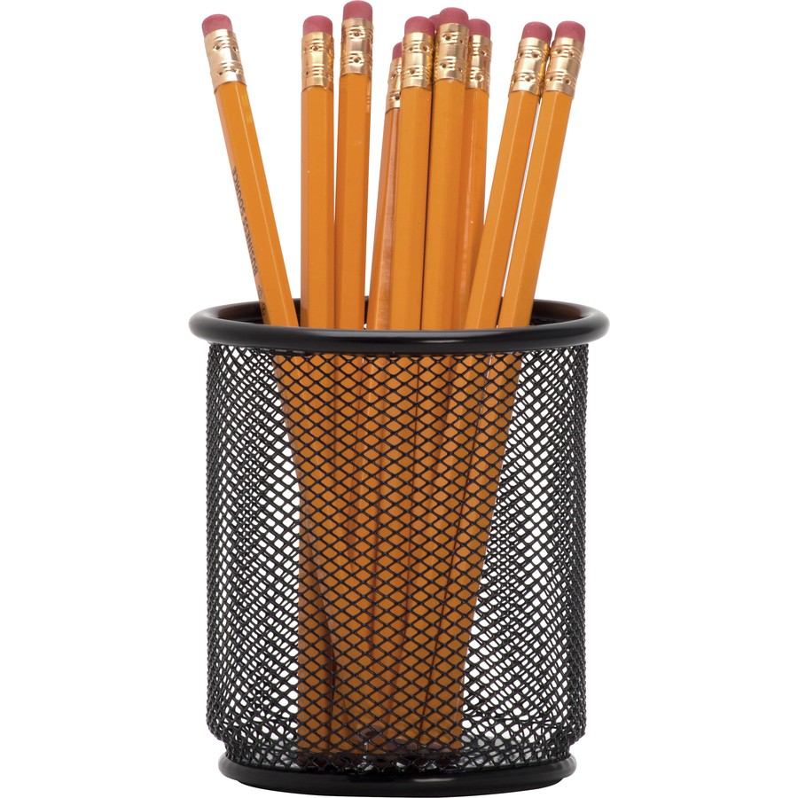 Lorell LLR84149 Black Mesh Pencil Cup Holder 3.5″ x 3.9″ Steel
