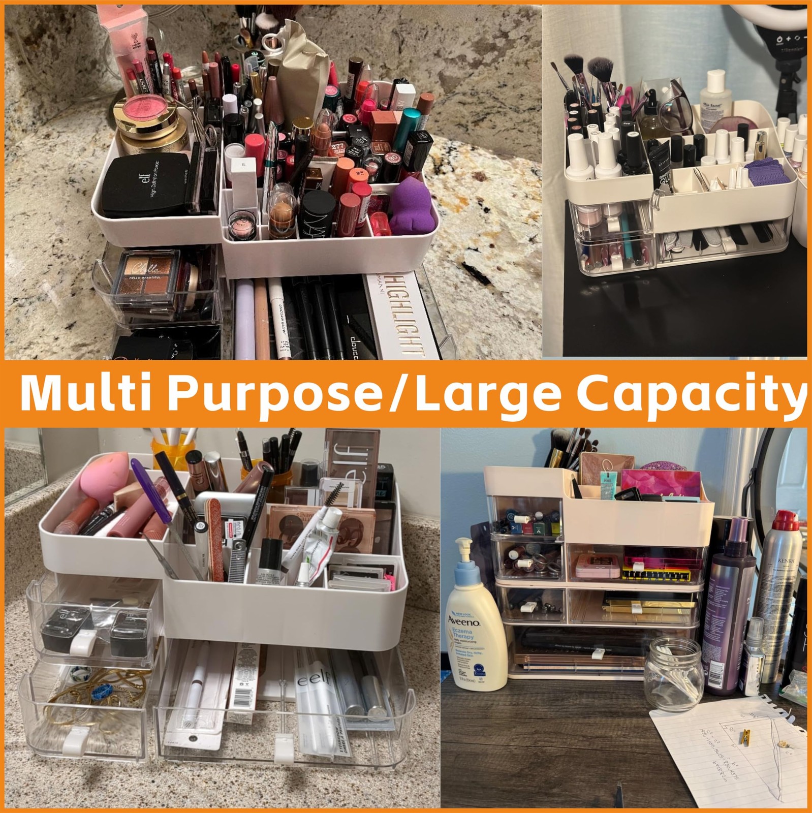 White Countertop Makeup Organizer with 6 Drawers,Large Large-6 Drawers,