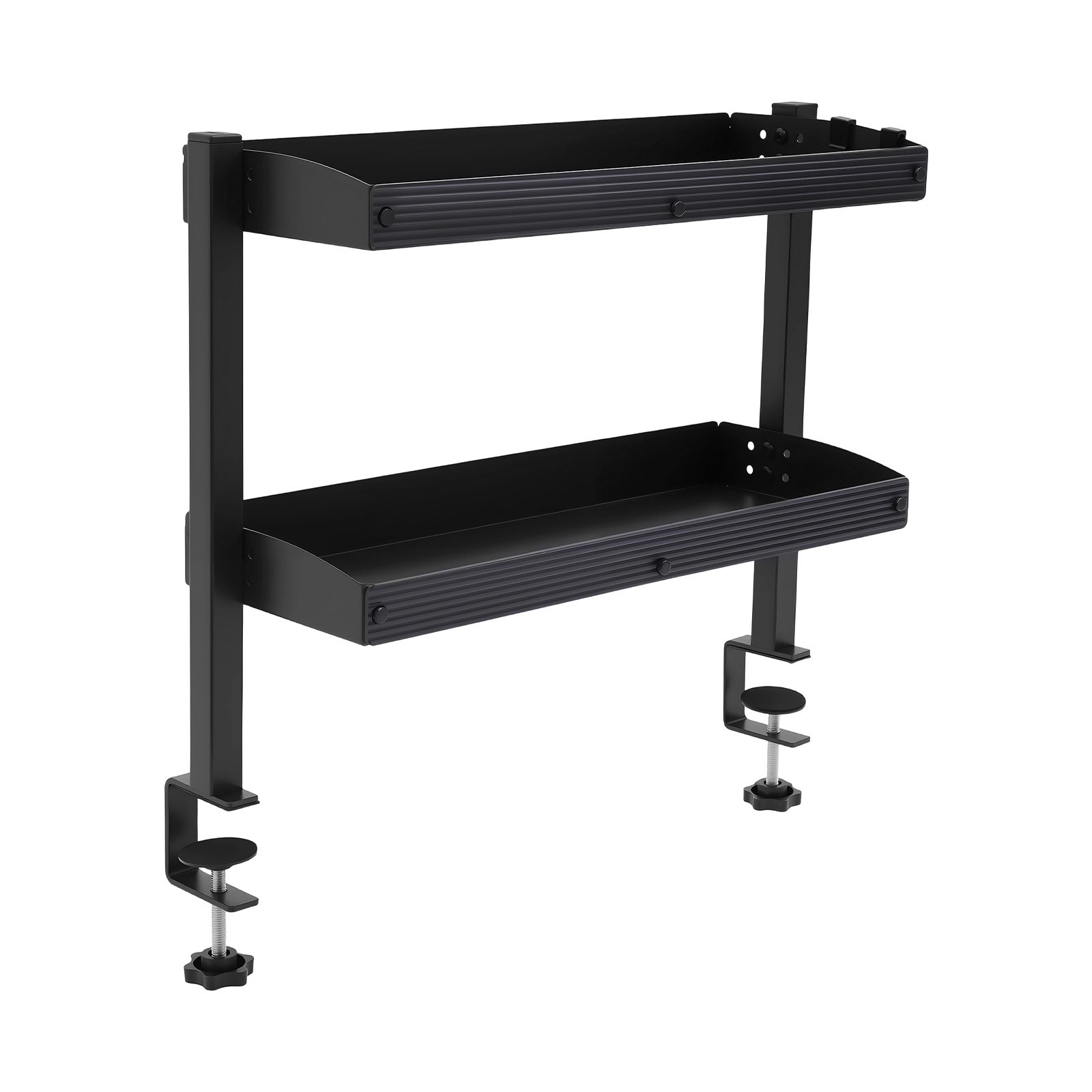 Desktop or Under-Desk Shelf Clamp-on 2-Tier Shelving W/ Adjustable Storage Tray