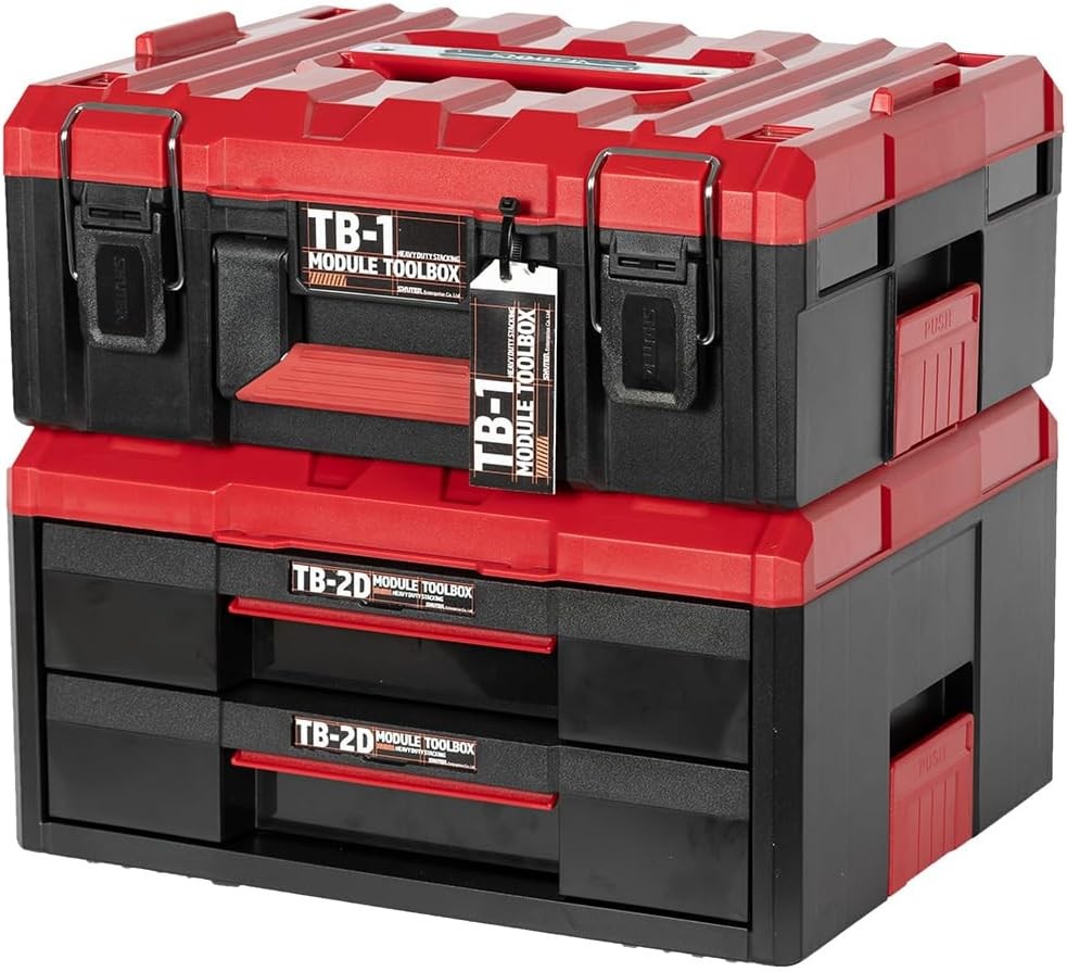 2-Tier Stackable Tool Box W/ Drawers ABS Plastic Storage Chest W/ One-Touch