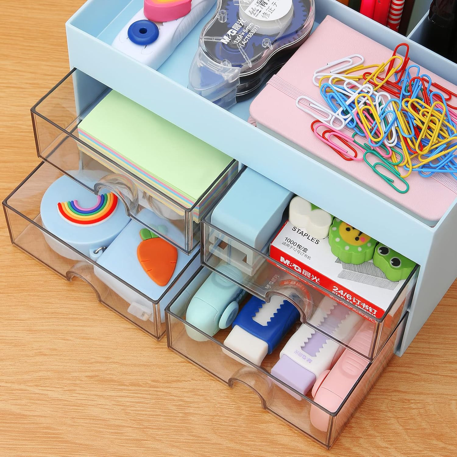 Office Desktop Organizer with Drawer, Stationary Organizer Desk Caddy, Pen/Penci