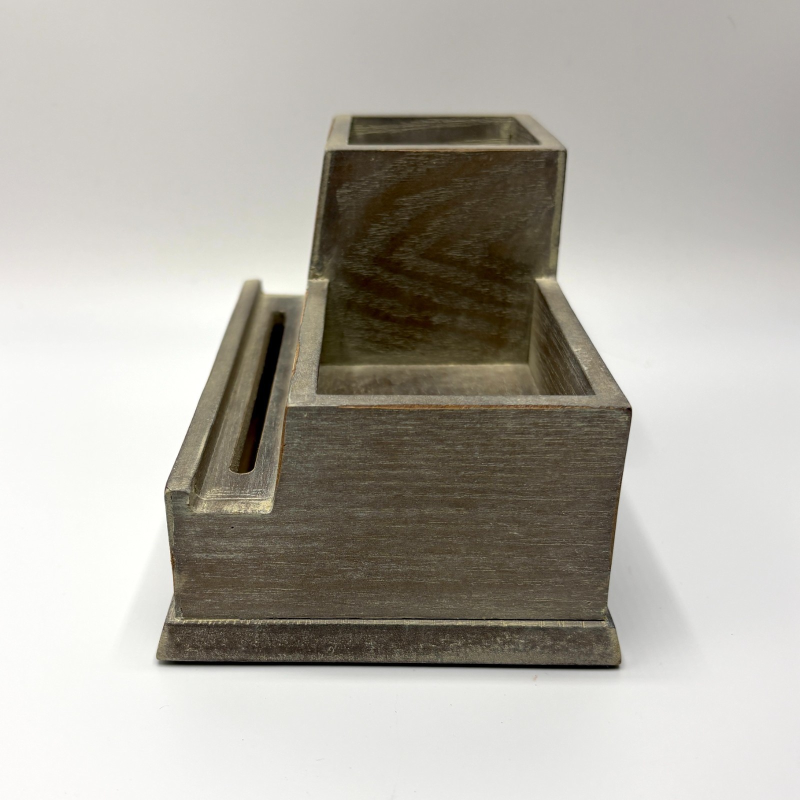 Pottery Barn Rustic Gray Wood Desk Organizer/Phone Caddy Pen Holder Storage