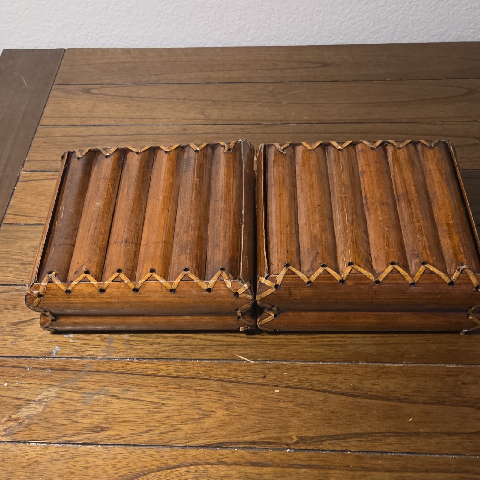 Wood Desktop Organizer Set of 2 Vintage Office Desk Trays