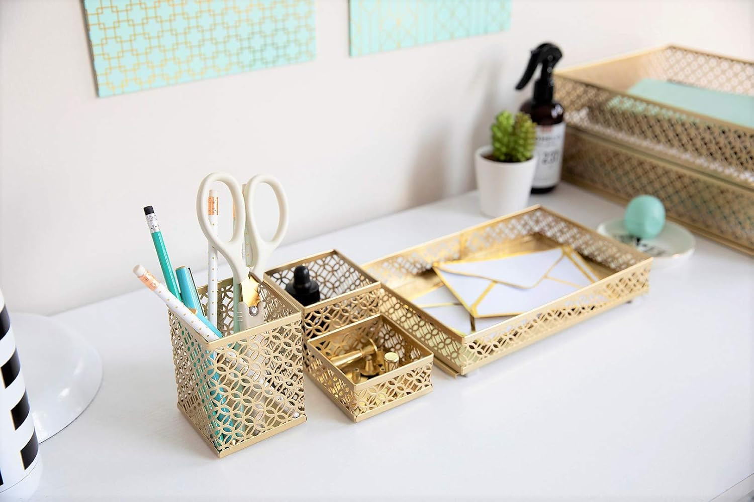 | Aqua Desk Organizer Set for Women 6 Piece | Mail Sorter Organizer Countertop w