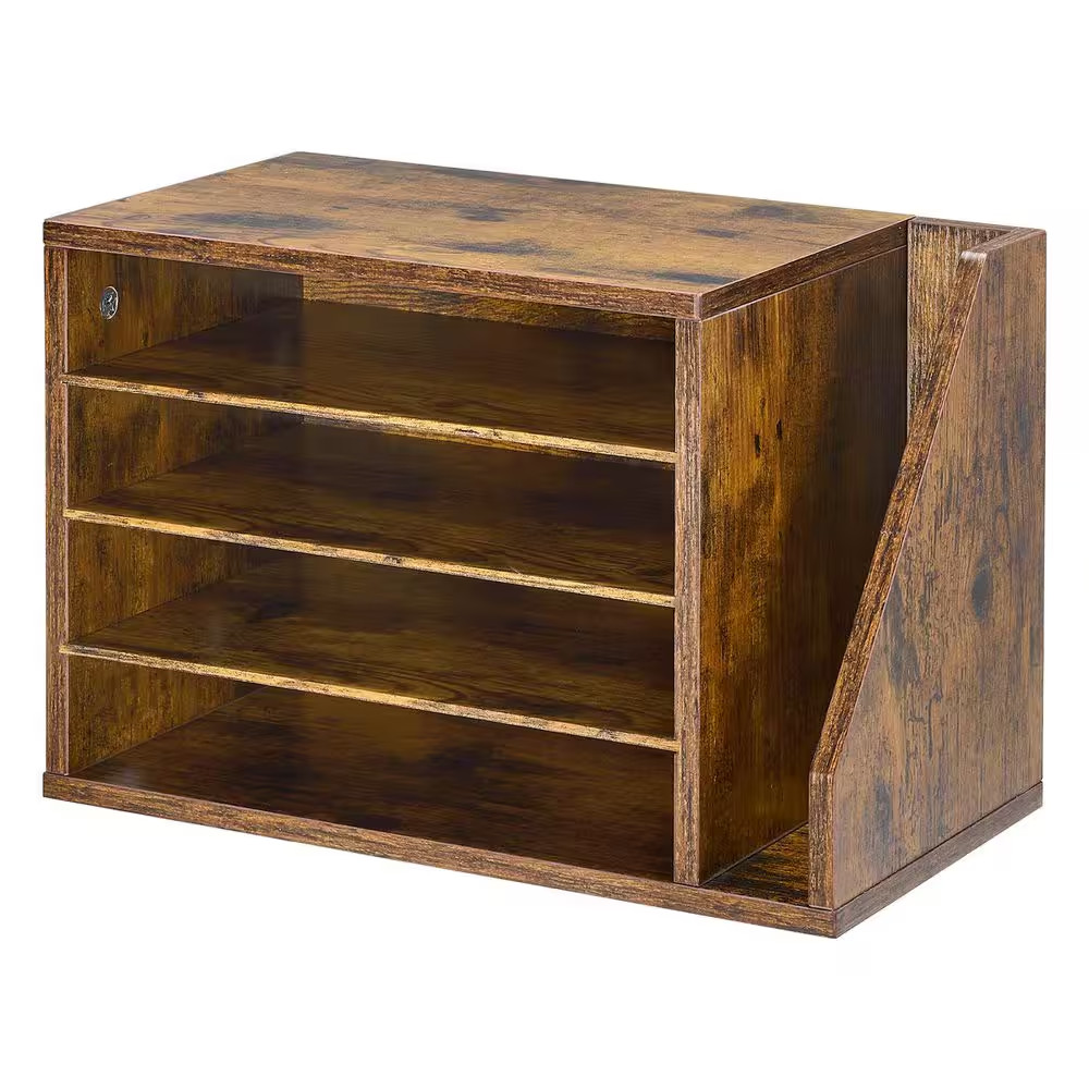 Literature Organizer with 4 Compartments, Detachable Shelves, Brown Desk Accesso