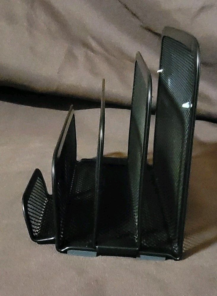 2 Desktop Black Metal Mesh LETTER SORTERS W/ BUSINESS CARD HOLDER Staples 11996