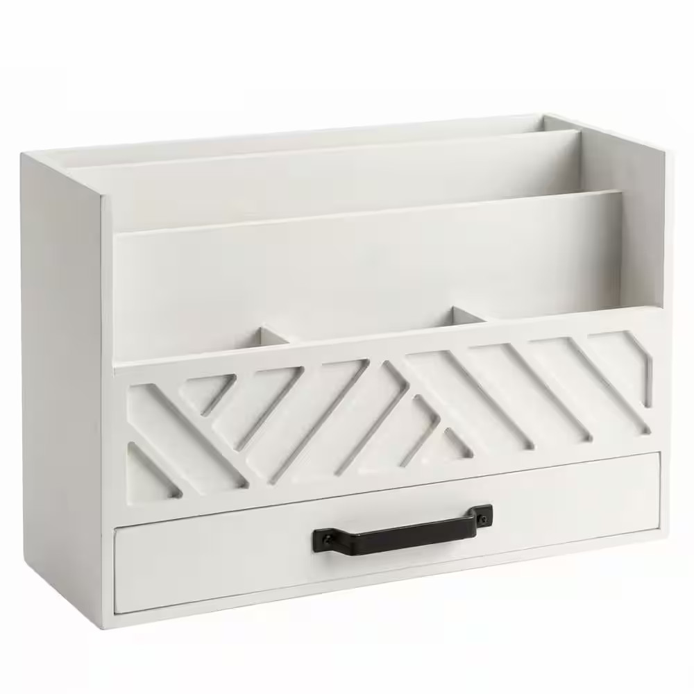 White 11.8 In. X 7.5 In. Wood Desk Organizers,Tabletop Organizer with Drawers