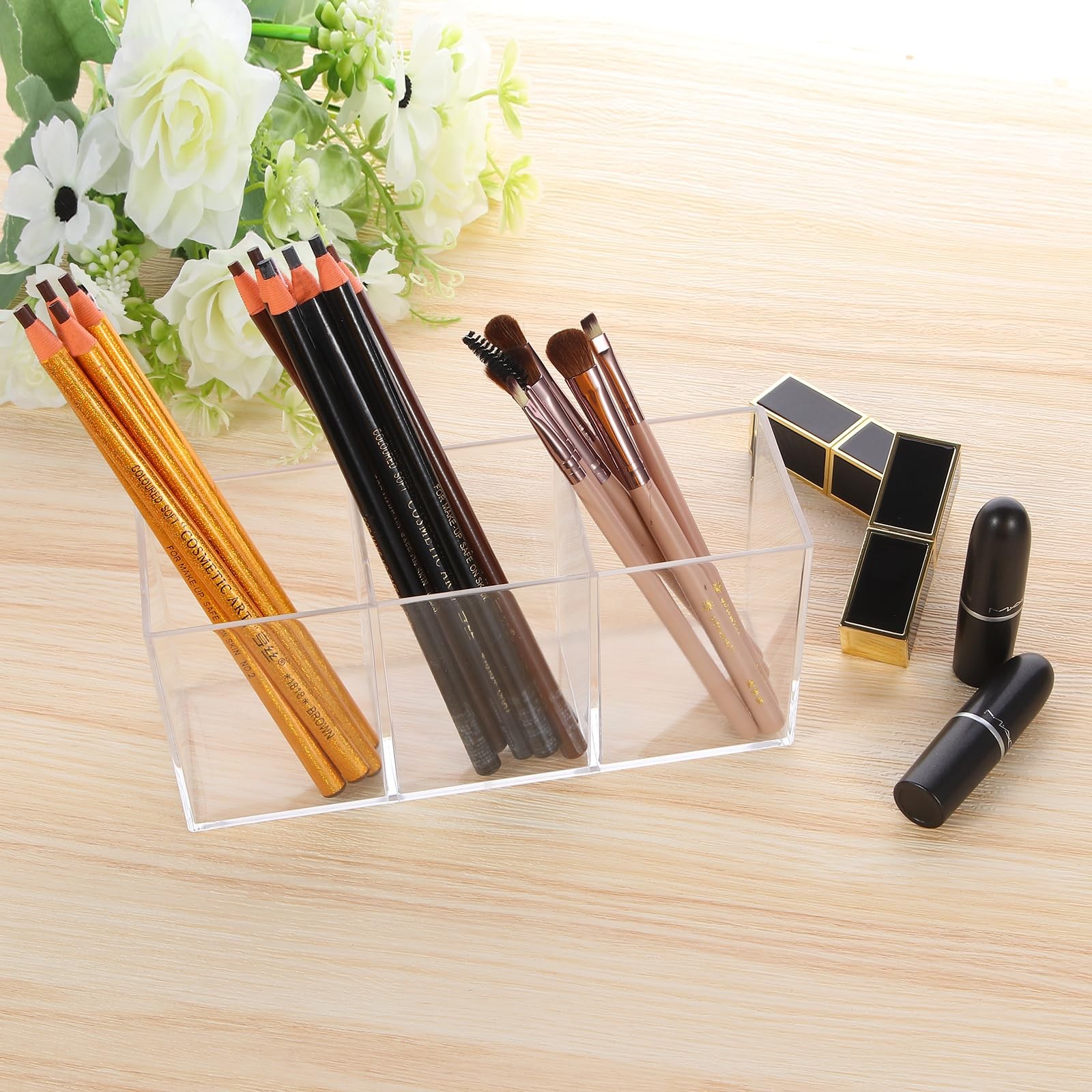 Clear Acrylic Silverware & Pen Organizer Caddy, Transparent Plastic Silverwar…
