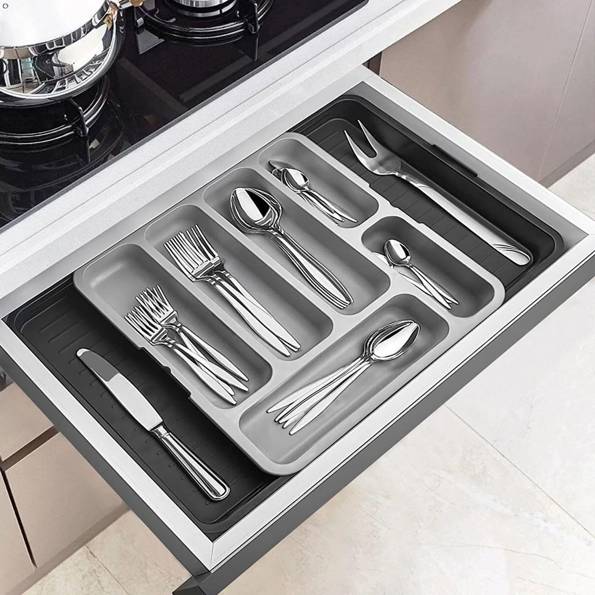 Furndiy Expandable Drawer Organizer Utensil Tray for Kitchen | Flatware and C…