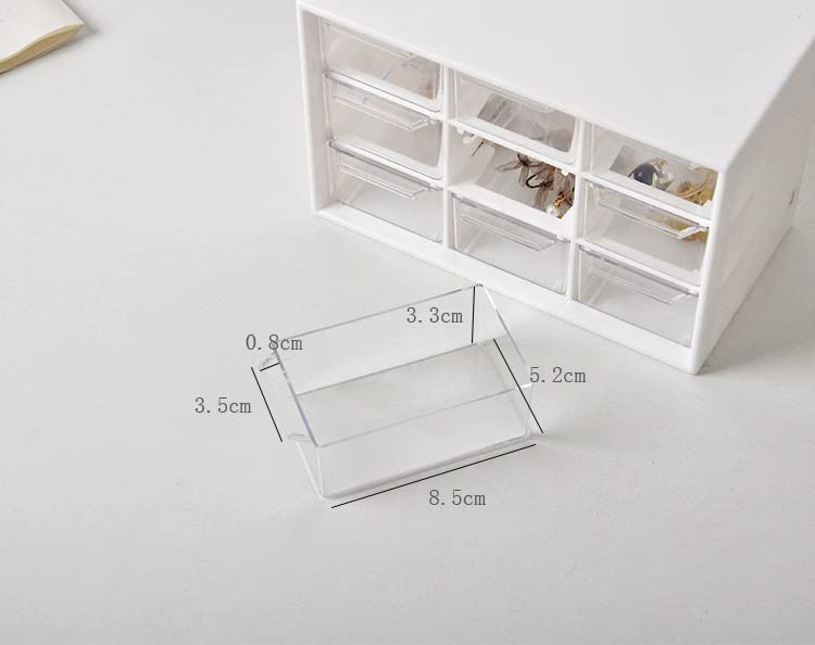 JIAFUJIN Mini Desktop Drawer Box 9 Compartments Plastic Desk Organizer Clear