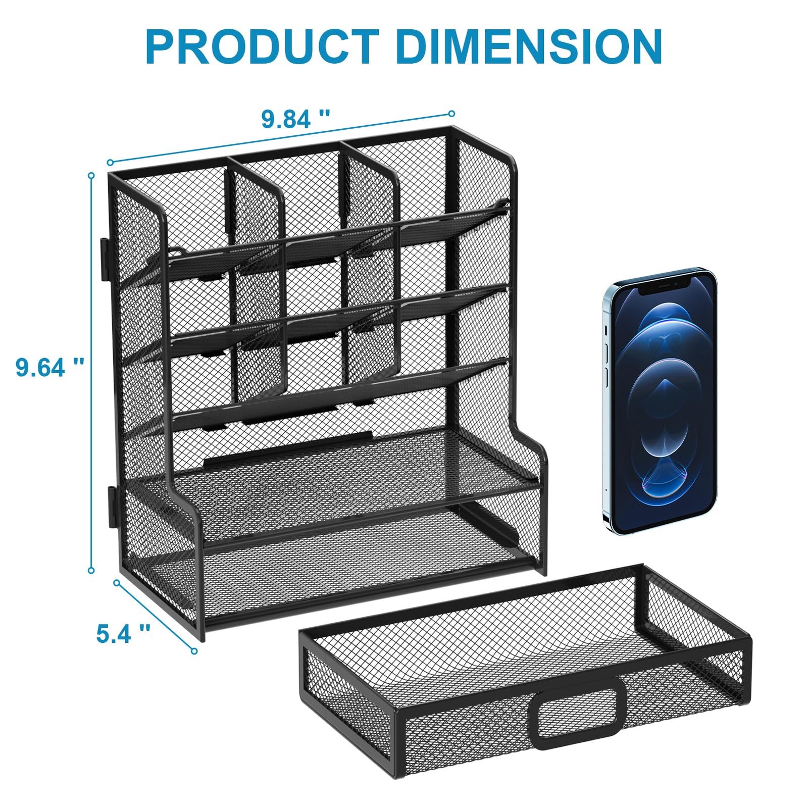 Larger Mesh Desk Organizer with Drawer, Multi-Functional Pen Pencil Holder, E