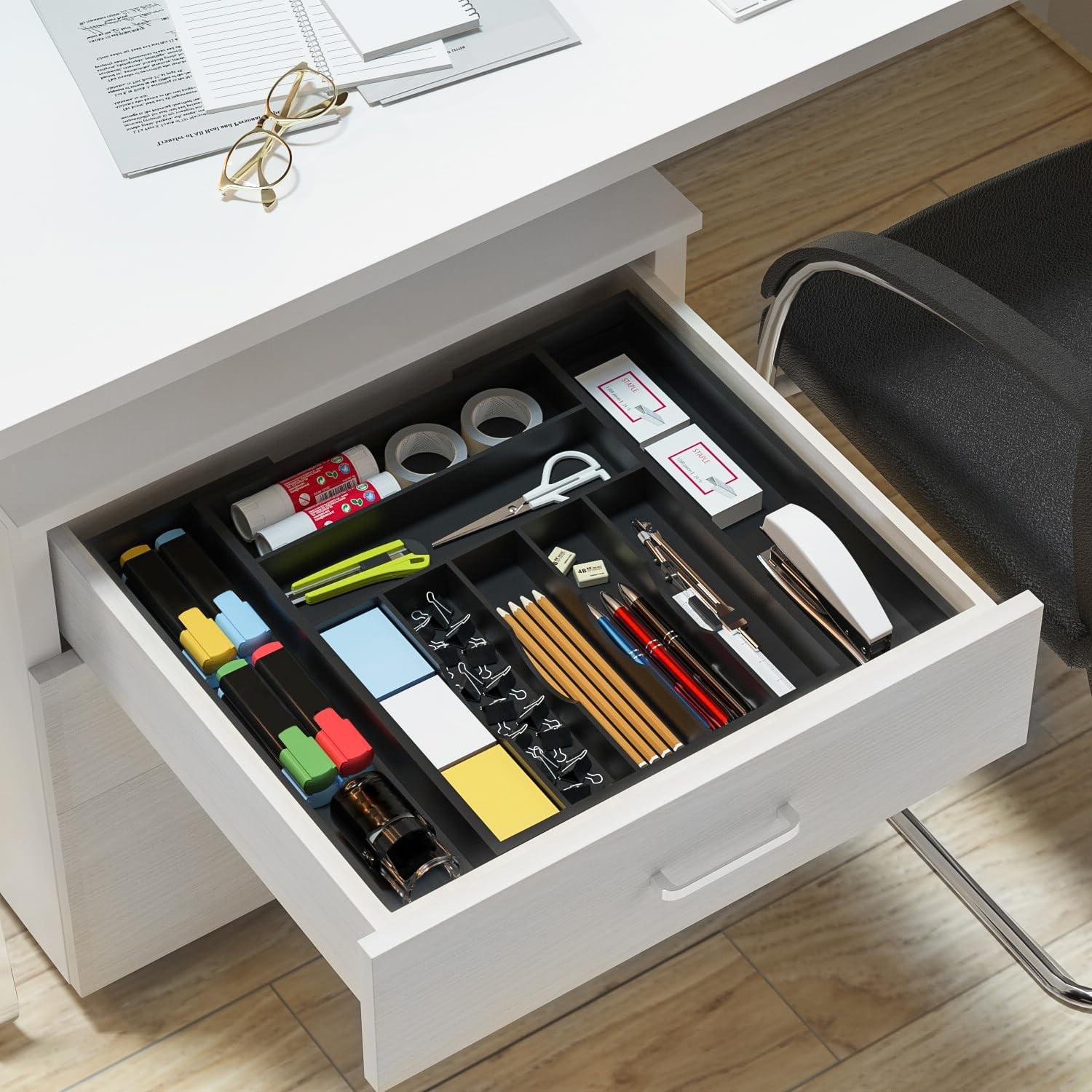 Utensil Organizer Silverware Drawer – Bamboo 9 Slot, Black