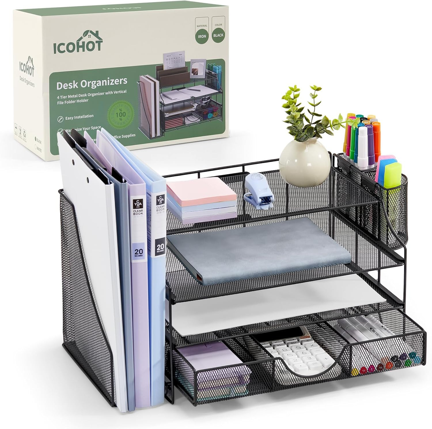 Desk Organizers and Accessories, 4 Tier Paper Letter Tray Organizer Holder Desk