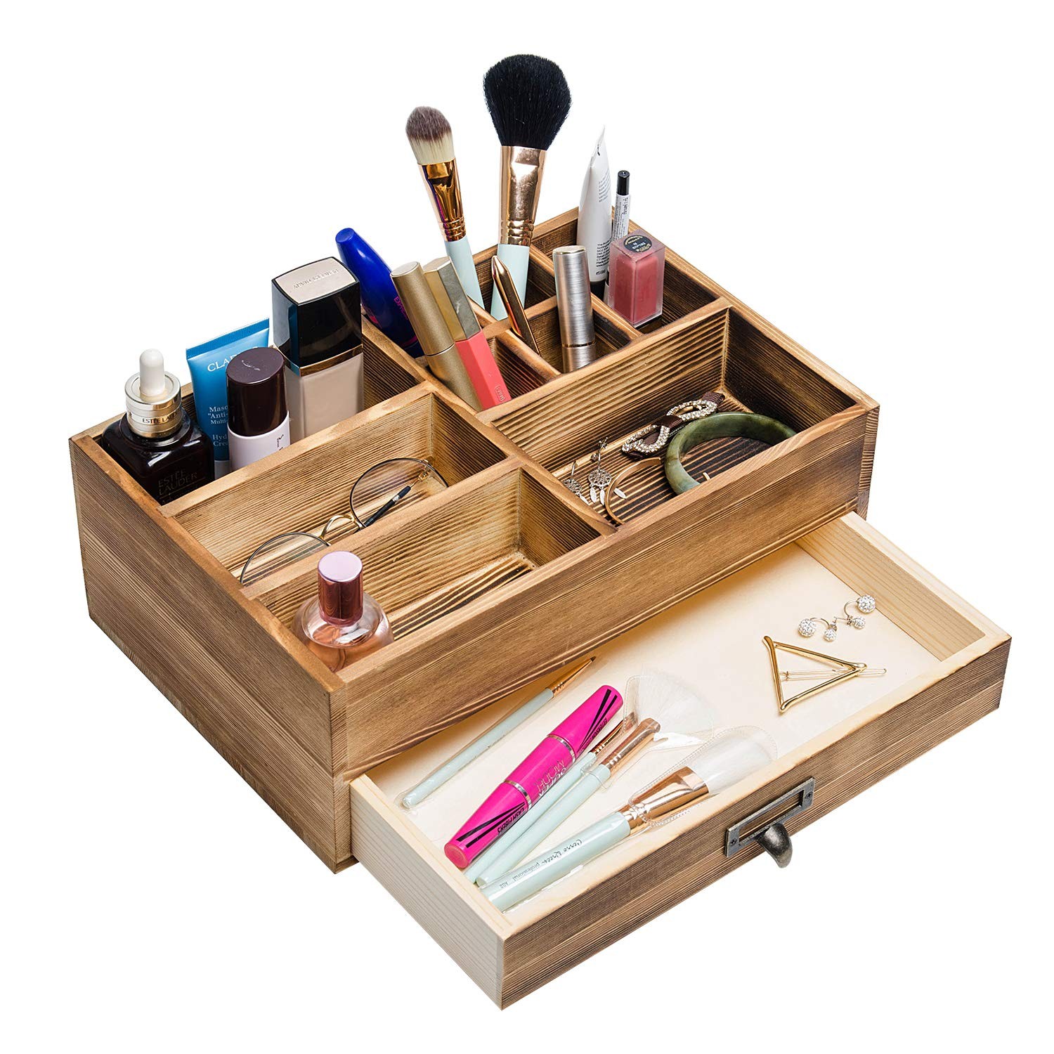 Liry Products Rustic Wooden Organizer Cosmetic Storage Cabinet Makeup Brown