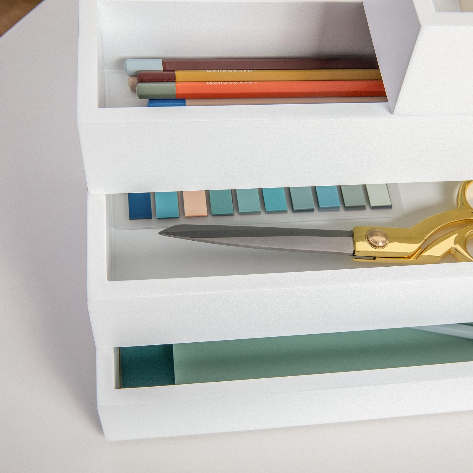 Martha Stewart Enzo Wooden Desk Drawer Organizer Set, Set of 1, White