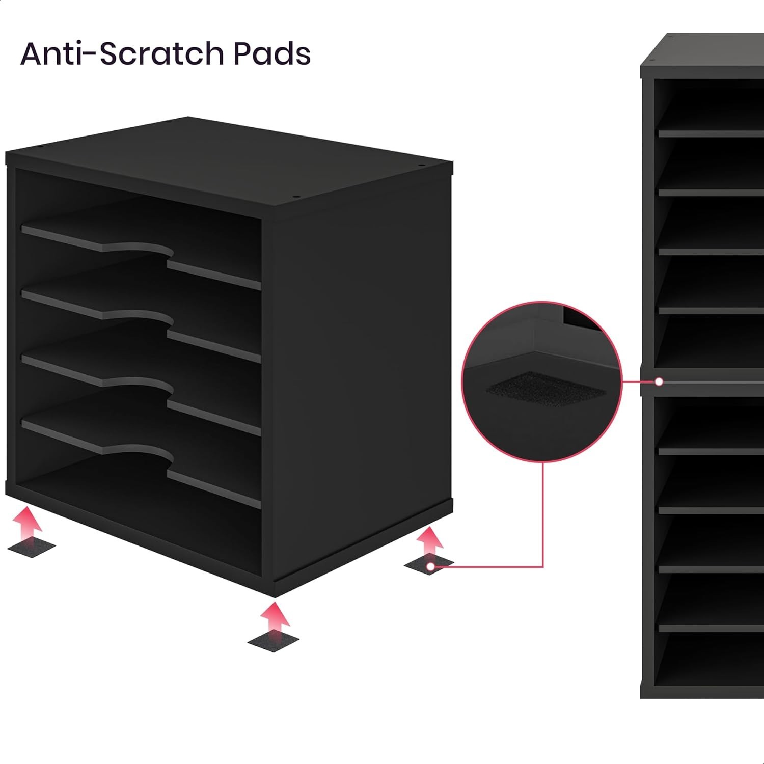 5 Tier Wooden Desk File Organizer Adjustable Paper Tray Mail Sorter Black