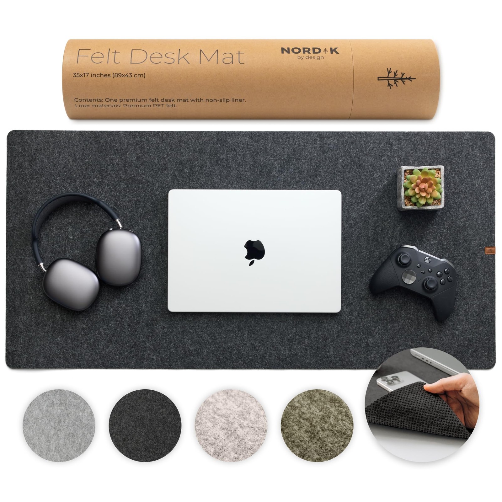 Nordik Large Felt Desk Mat – Charcoal – 35 x 17 inch – Full 35”x17”,