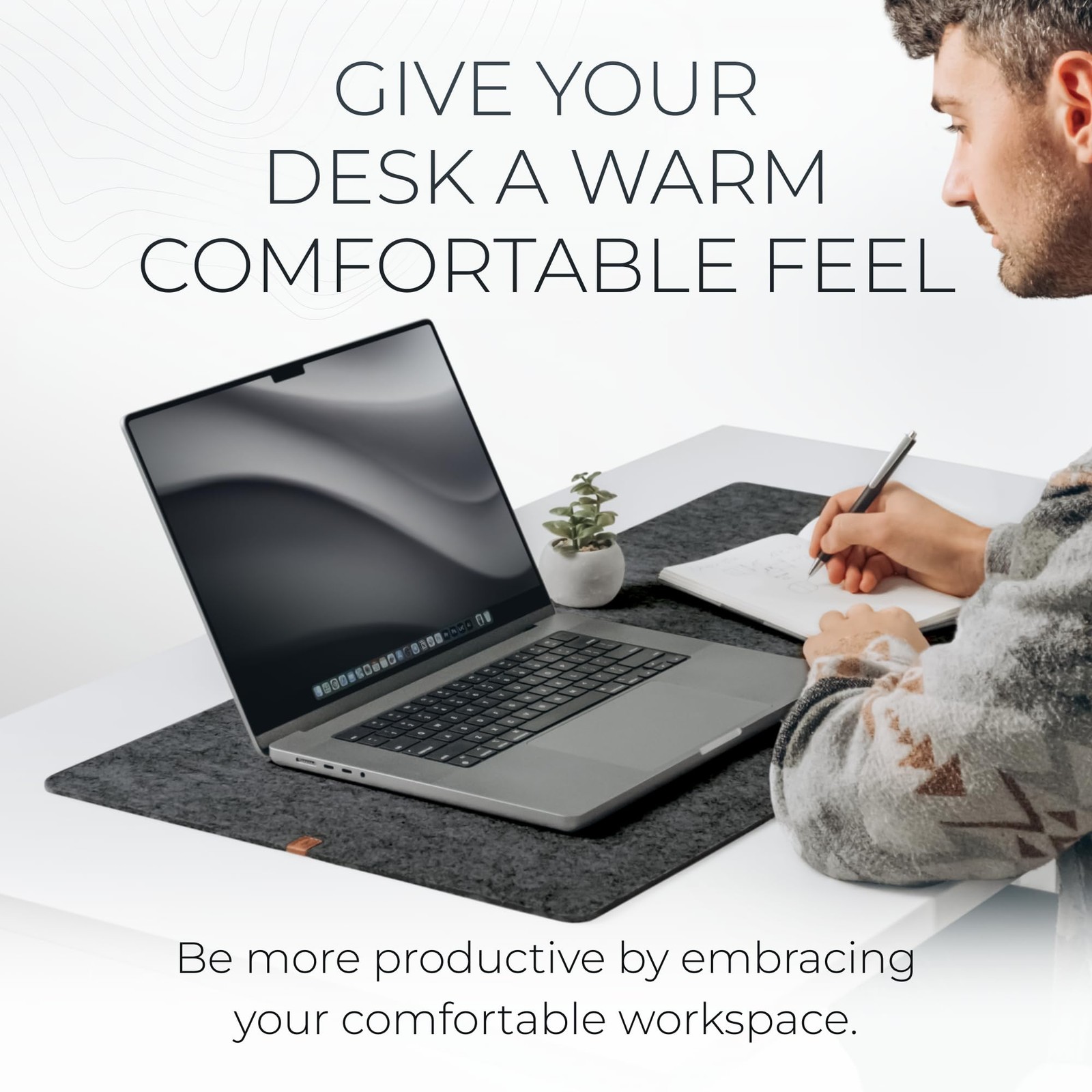 Nordik Large Felt Desk Mat – Charcoal – 35 x 17 inch – Full 35”x17”,