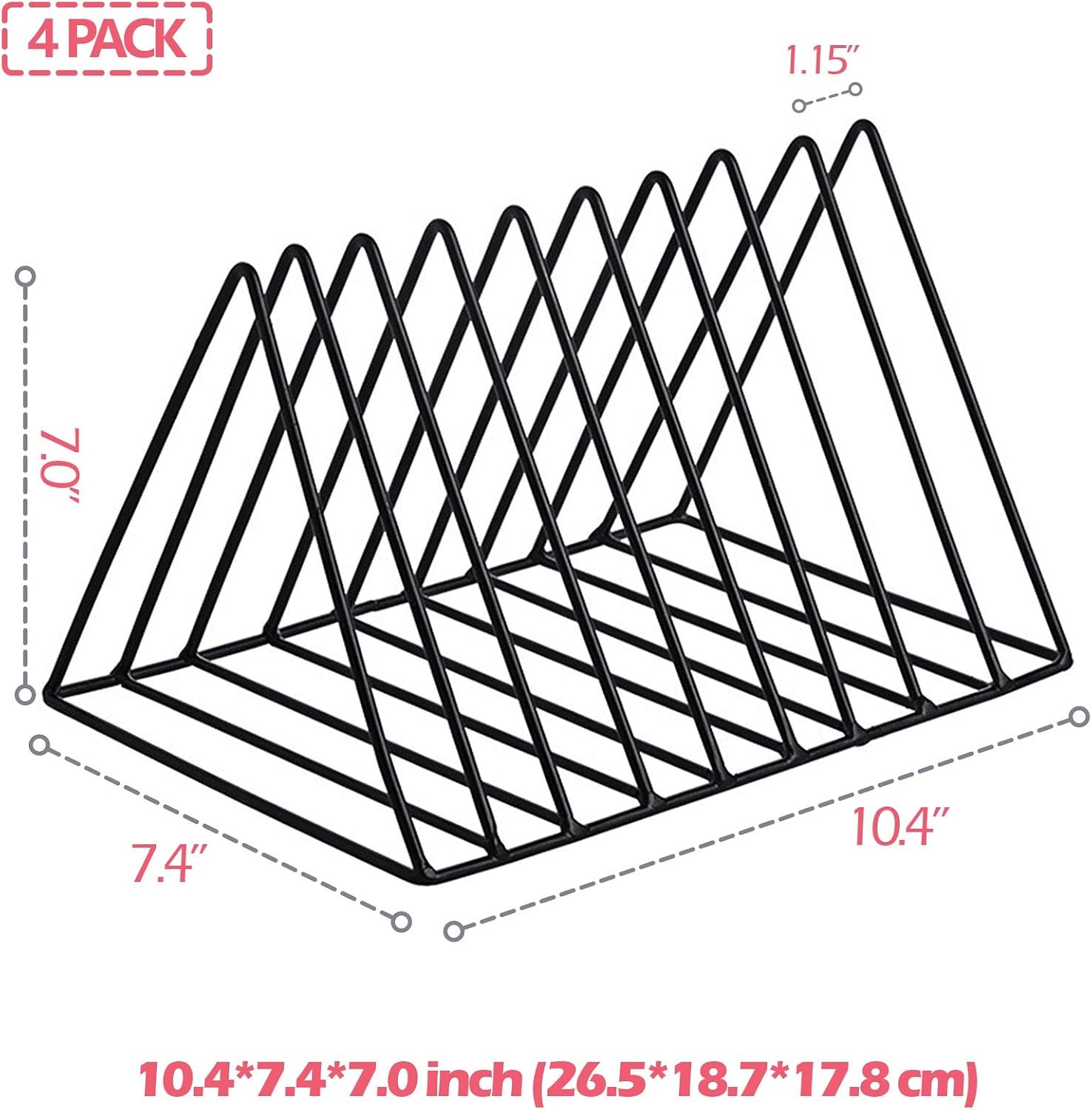 4 Pack Triangle File Storage Holder Racks Iron Desktop Magazine Organizer Metal