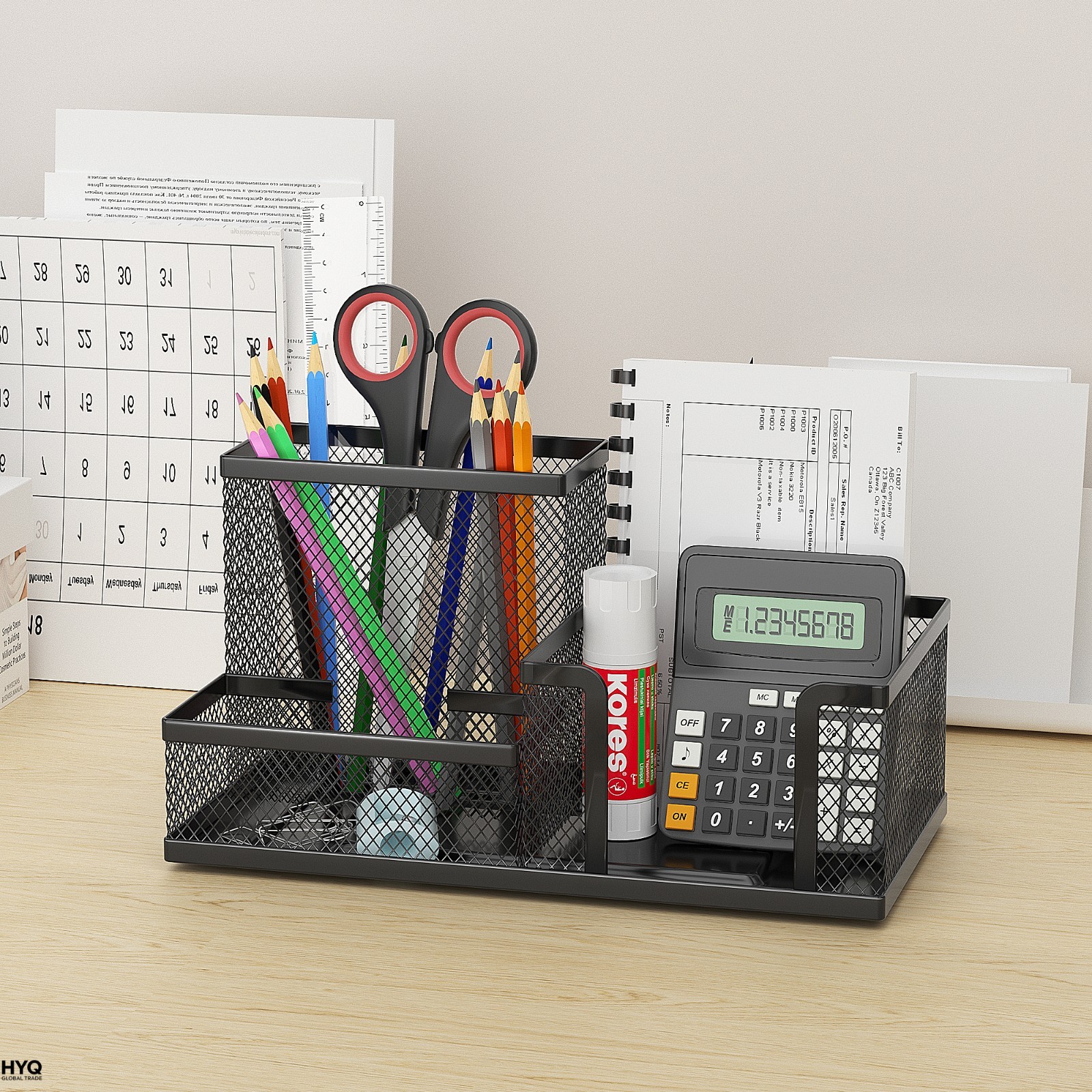 Mesh Desk Organizer Pen Holder Home Office Supplies Caddy Desktop Storage Black