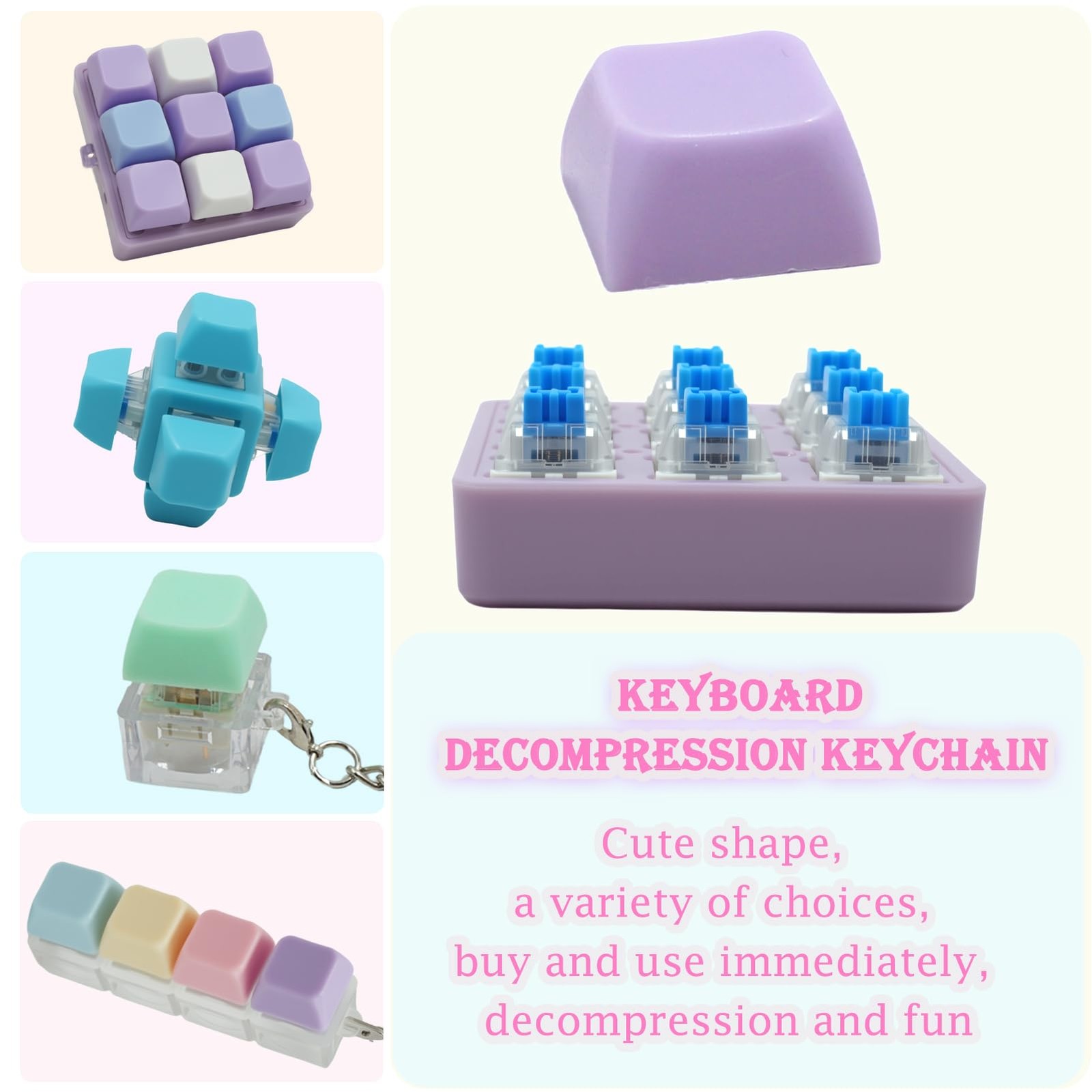 MILAKE Keyboard Fidget Set, 4 Pcs Small, Purple, Pink, Green, Blue, Yellow