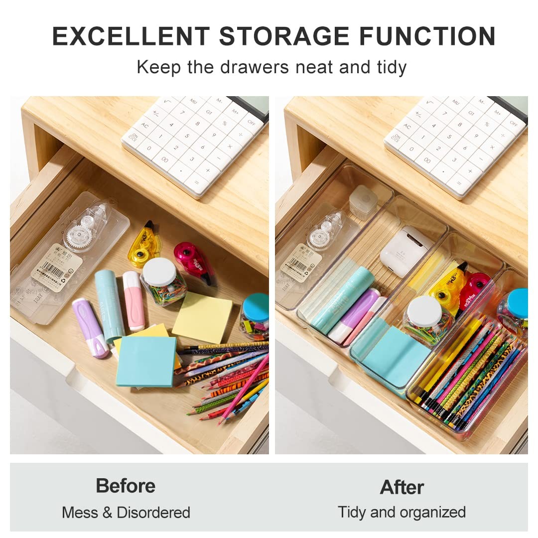 Hudgan 8 Pack Clear Plastic Drawer Organizers Set, 10*4*3/9.6*3.8*2.8,