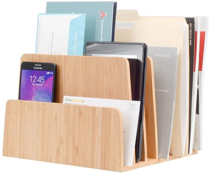 MobileVision Bamboo Desktop File Folder Organizer and Paper Tray, 7 Slots