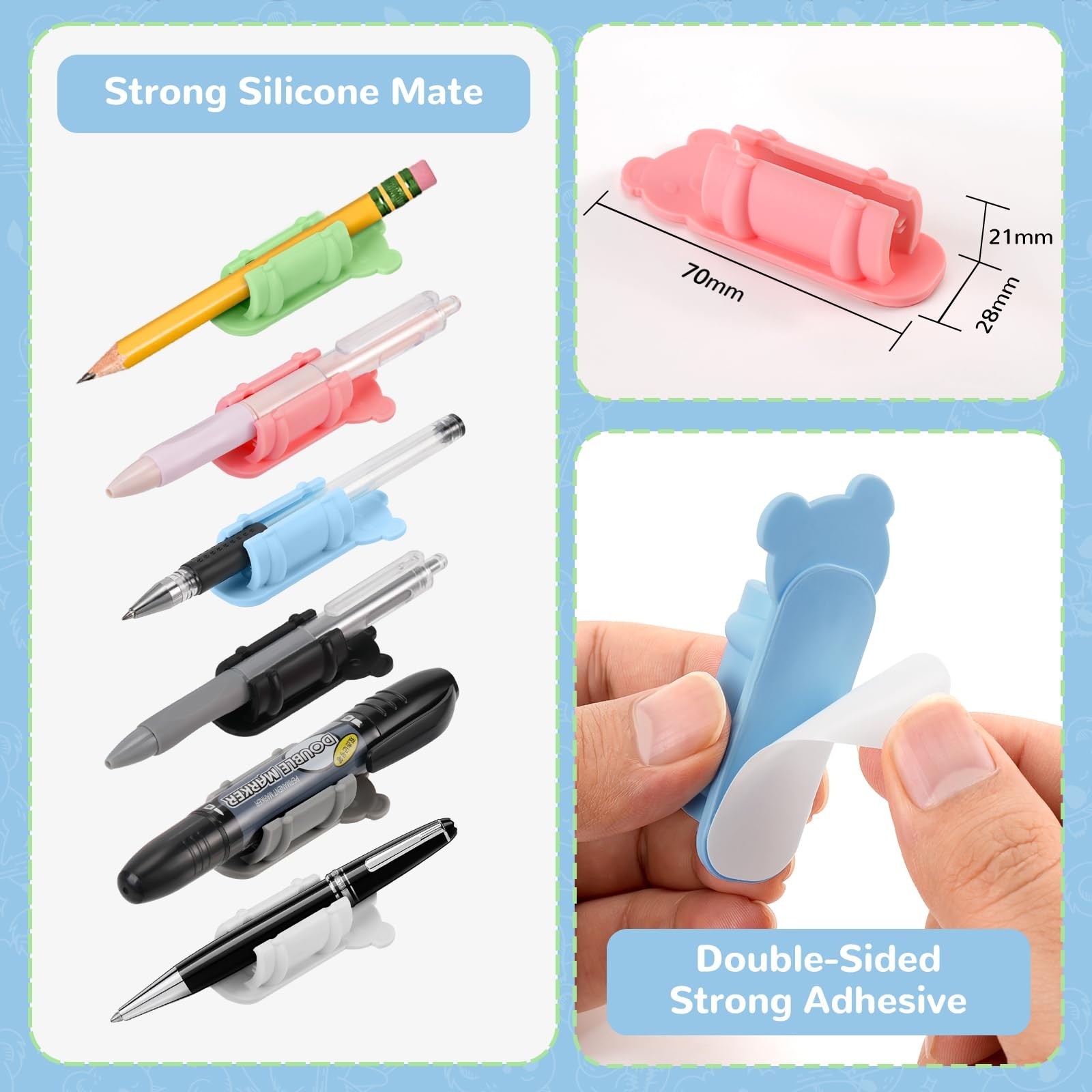 40 Pack Adhesive Pen Holder Clips, Silicone Pencil Holders for Desk, Wall, Wh…