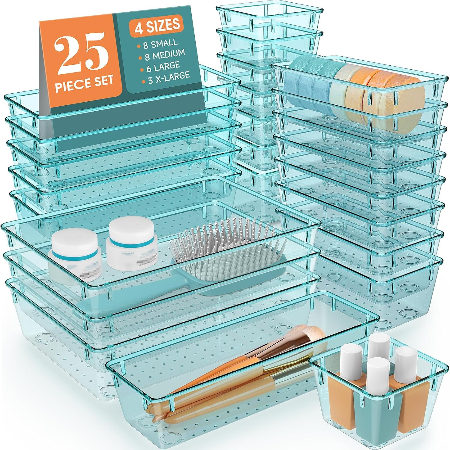 5-Pack Drawer Organizer Set – Clear Plastic Bins for Desk, Bathroom & Makeup