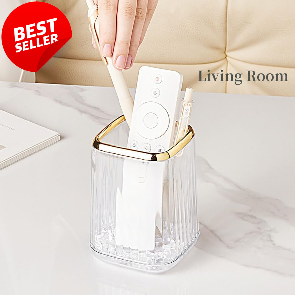 Acrylic Pen Holder Clear Green Striped Cup for Desk Brushes Vanity Bathroom – US