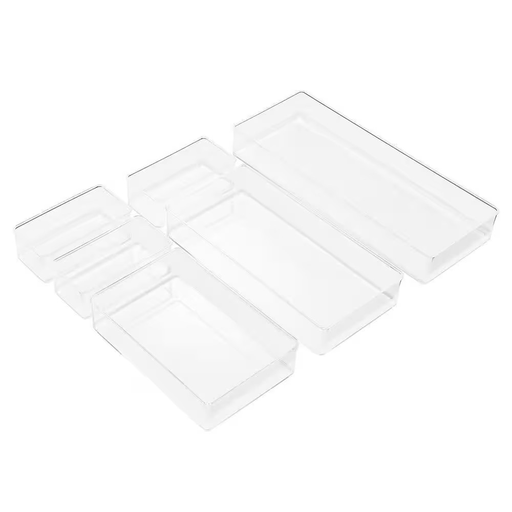 Drawer Organizer Set for Office Storage, Clear 15 In. X 2 In. Plastic Desk Organ
