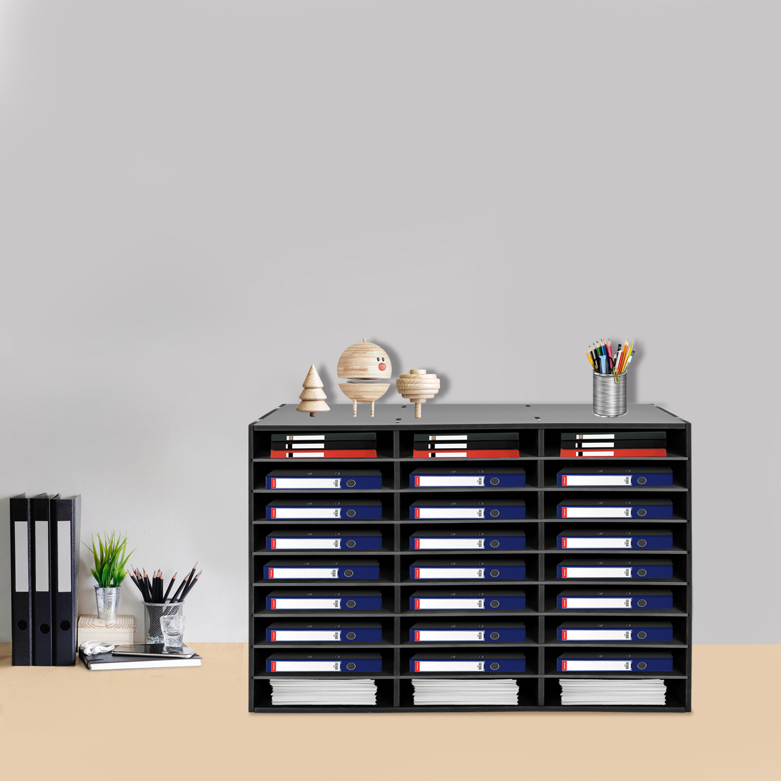 Literature Organizer, 27 Compartments, Office and Classroom Mailbox, Black