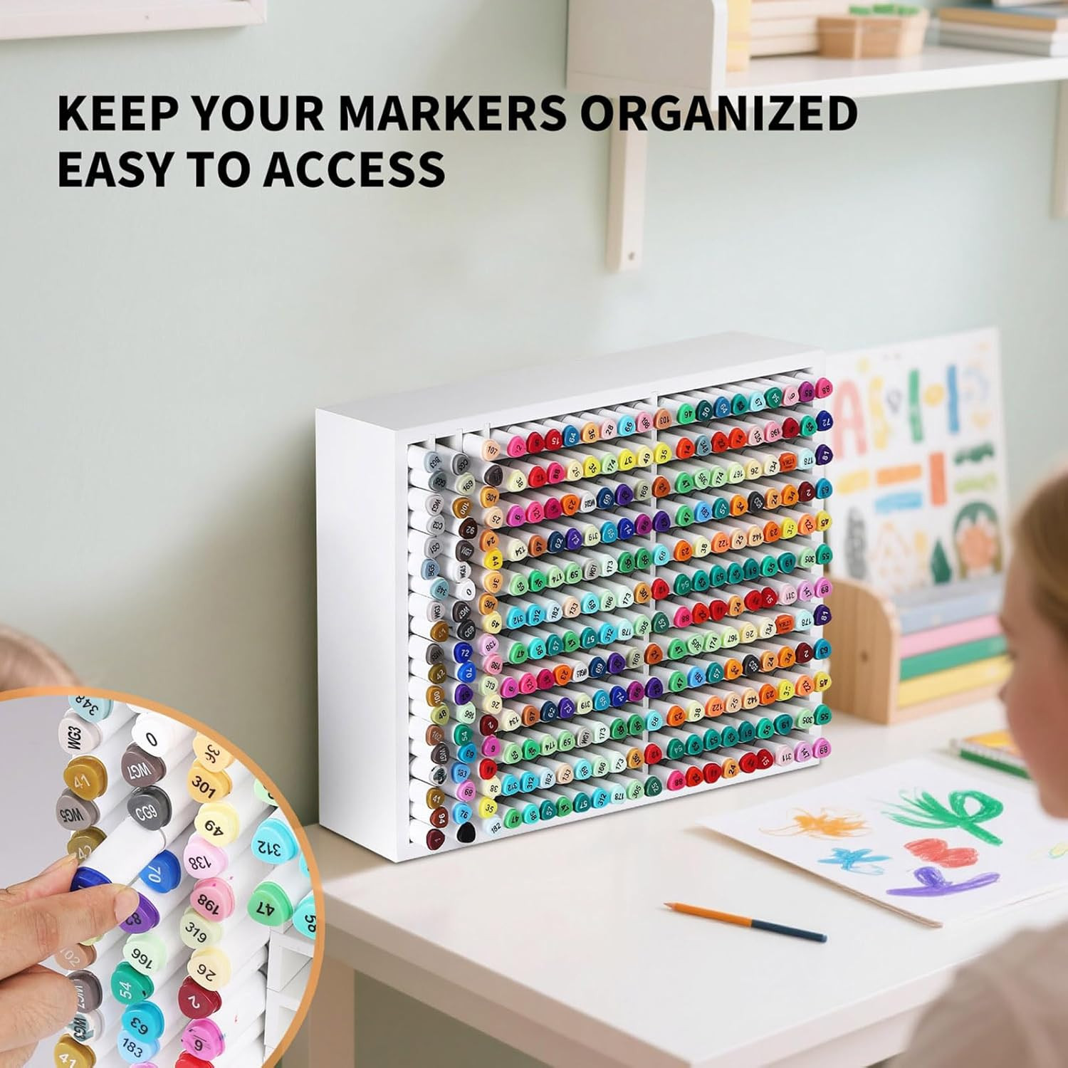 Wooden Marker Storage Organizer,Holds 270 Markers,Pens,Pencils & Art Supplies,Ve
