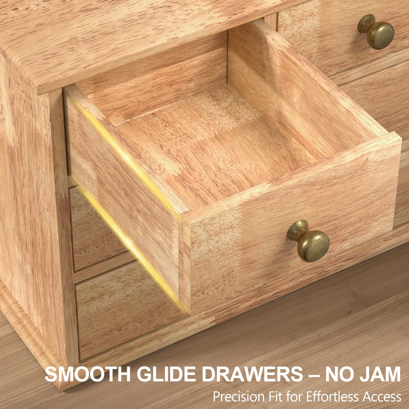 Oak Desk Organizer with Drawers, Wooden Desktop Storage Box with Metal Handle…